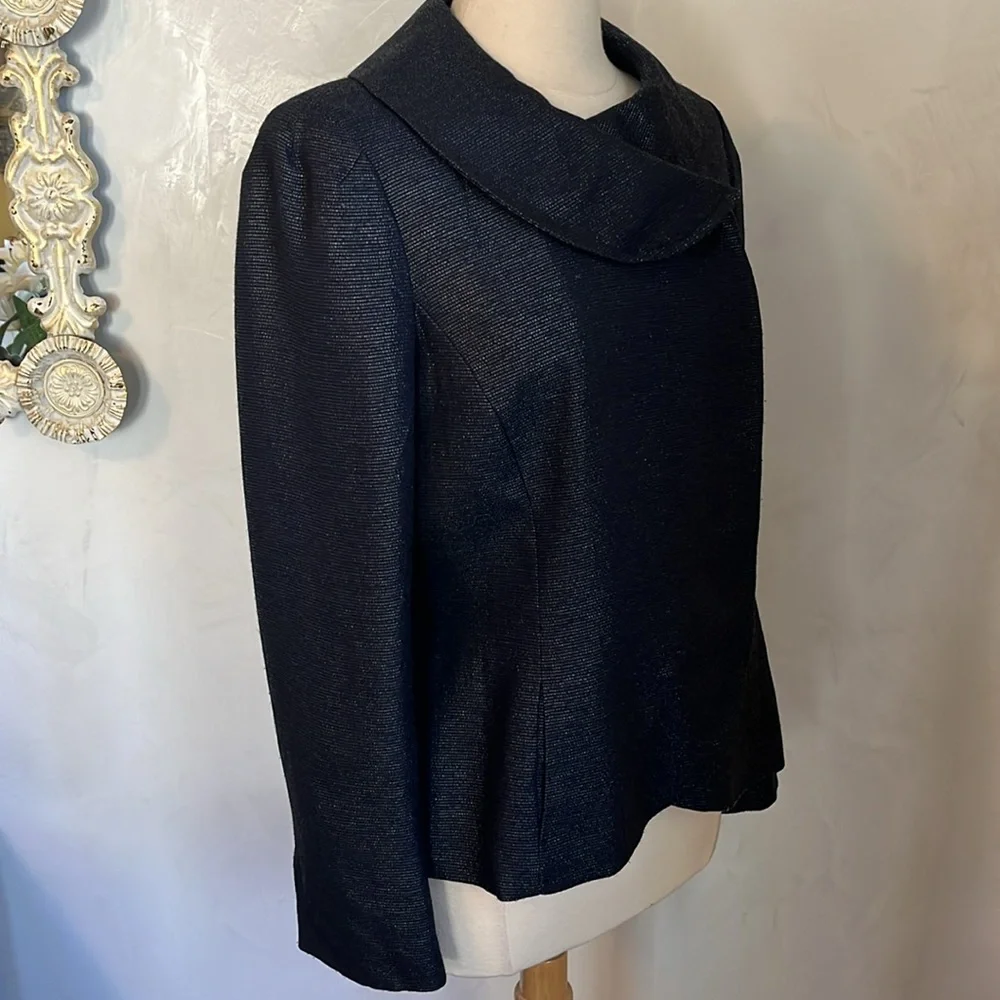 Ellen Tracy Blue Sheen Blazer w/shoulder pads,oversized Button & pockets Size 12 - Picture 3 of 14